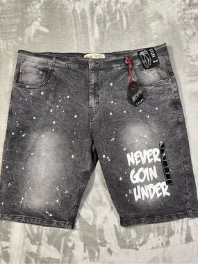 Spark Splatter Men's Ice Black Shorts With White Design Wash Denim Size 46